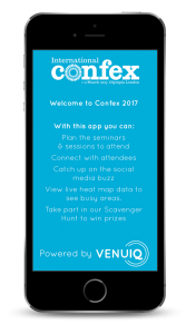 Confex 2017 event app welcome information screen on iPhone