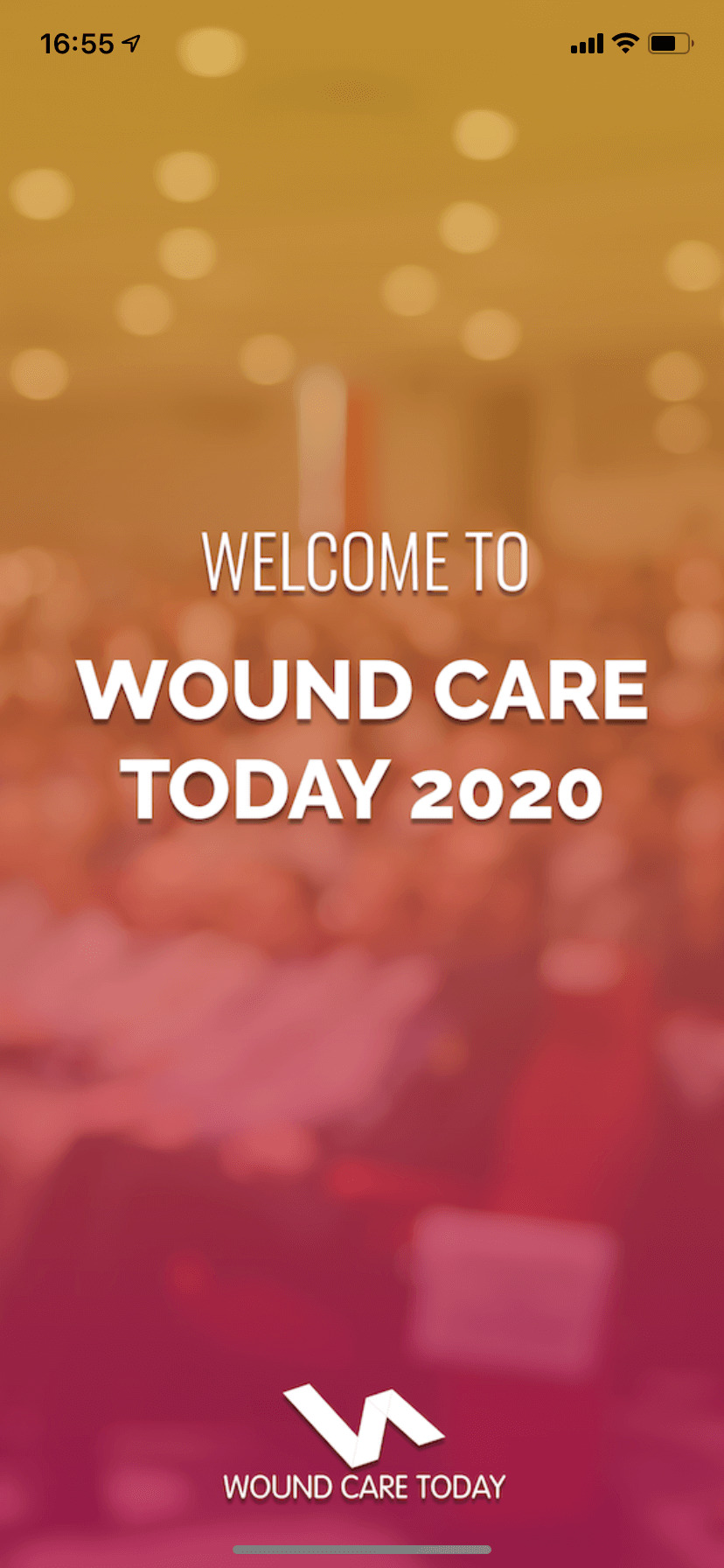 Wound Care 2020 branded splash screen in event app created with Event Builder by VenuIQ