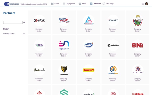 Logo grid of partners shown on the desktop version of an event created with Event Builder by VenuIQ