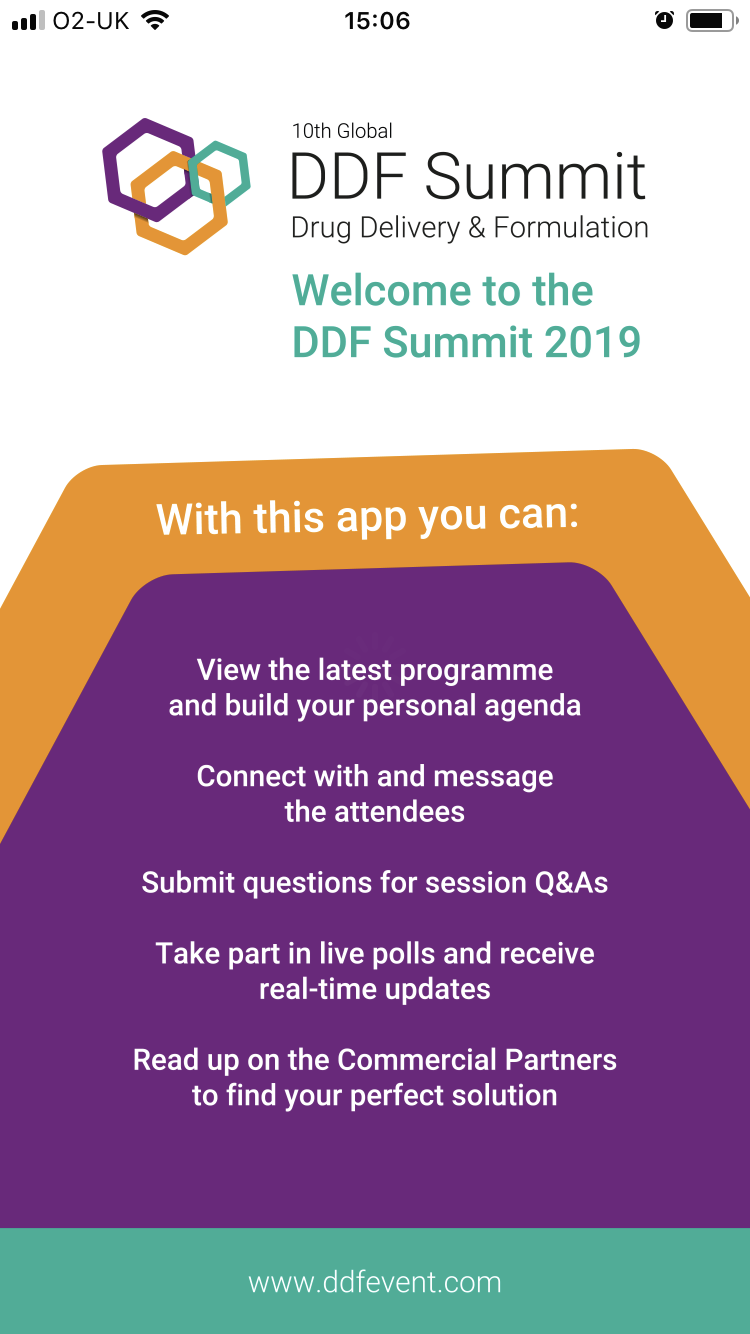 DDF Summit branded splash screen in an event app created with Event Builder by VenuIQ