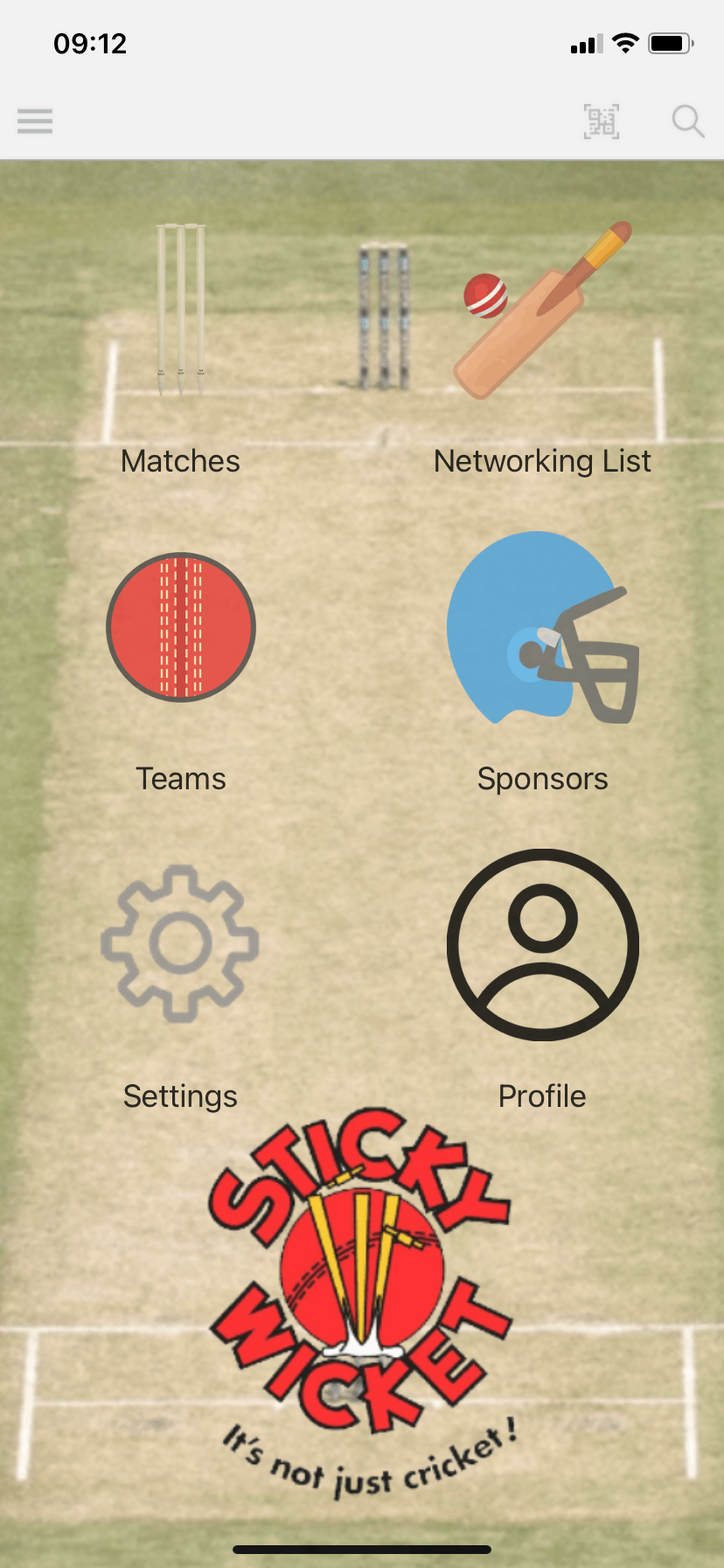 Sticky Wicket event app menu screen by VenuIQ