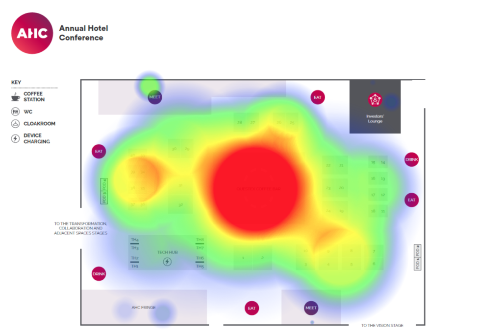 A heat map from Questex’s 2022 Annual Hotel Conference. VenuIQ was the official tracking partner of the event.